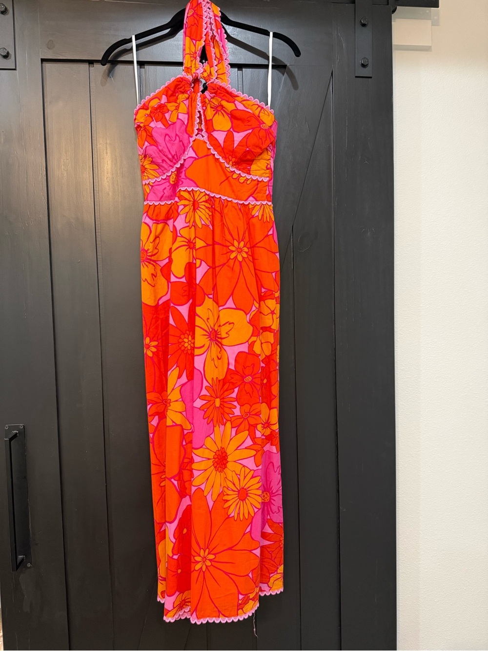 Floral Halter Midi Dress in Pink & Orange